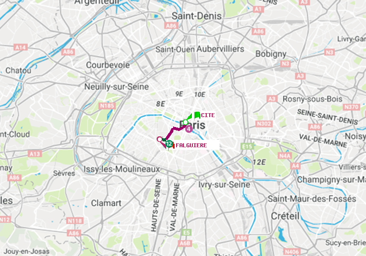 plan itinéraire ratp de Cité à Falguière