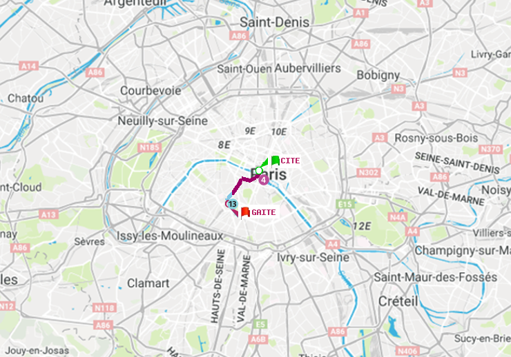 plan itinéraire ratp de Cité à Gaité