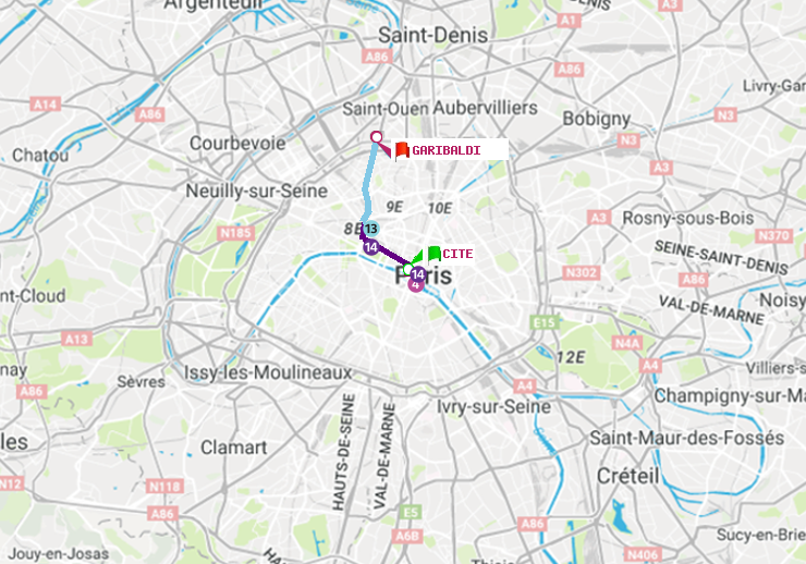 plan itinéraire ratp de Cité à Garibaldi