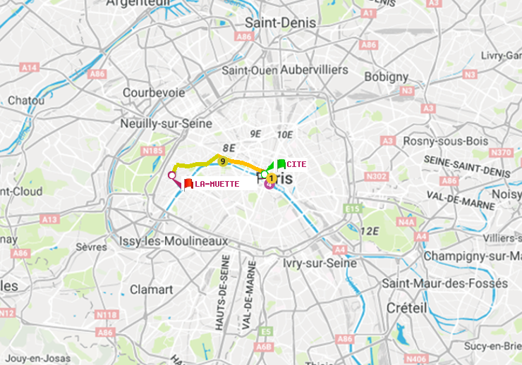 plan itinéraire ratp de Cité à La Muette