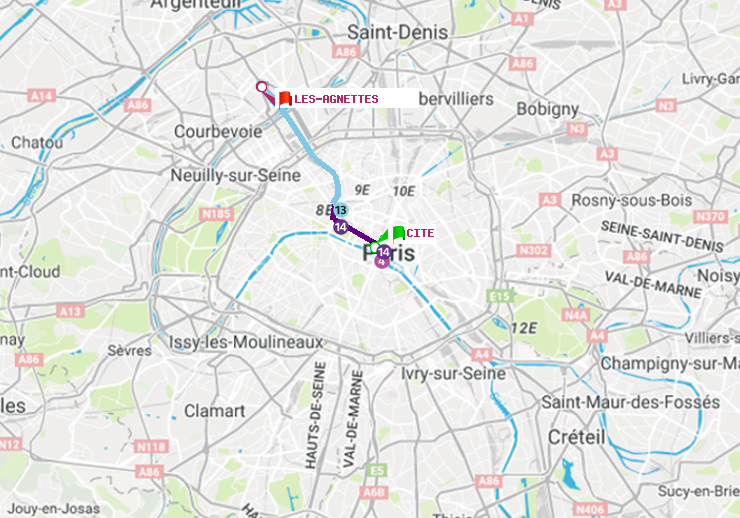 plan itinéraire ratp de Cité à Les Agnettes