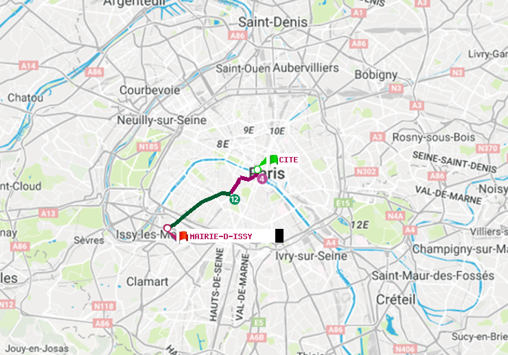 plan itinéraire ratp de Cité à Mairie d