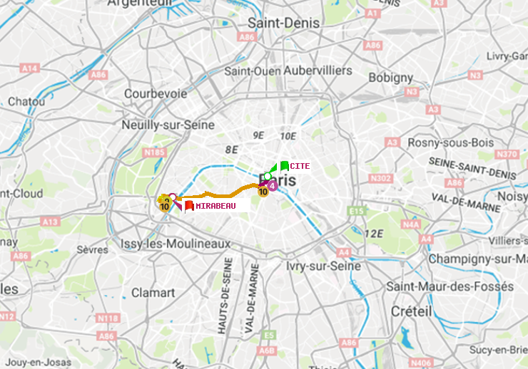 plan itinéraire ratp de Cité à Mirabeau