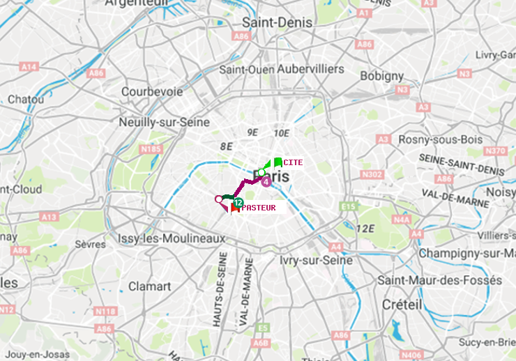 plan itinéraire ratp de Cité à Pasteur