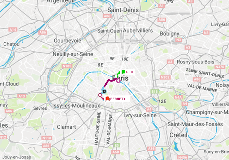 plan itinéraire ratp de Cité à Pernety