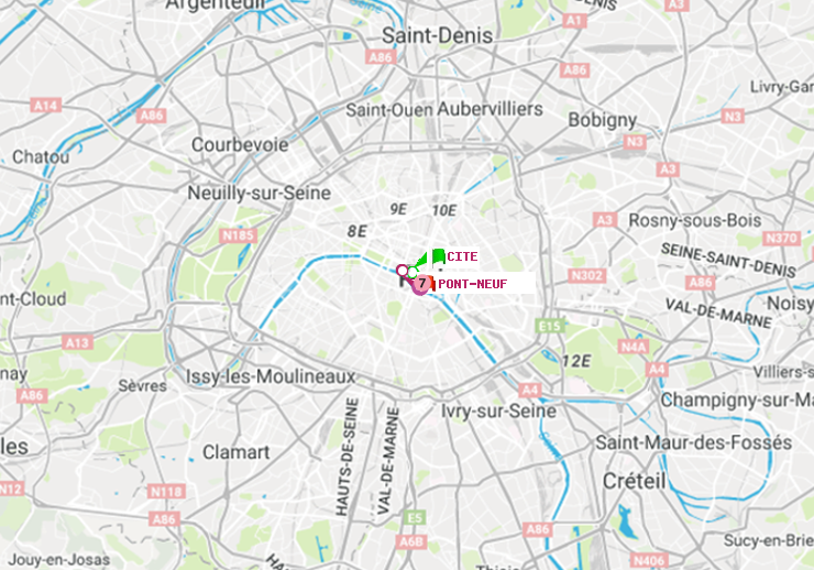 plan itinéraire ratp de Cité à Pont Neuf
