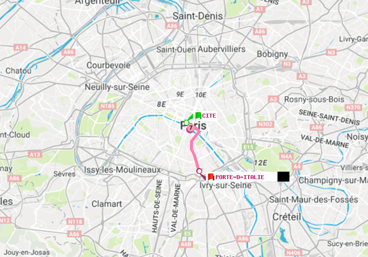 plan itinéraire ratp de Cité à Porte d