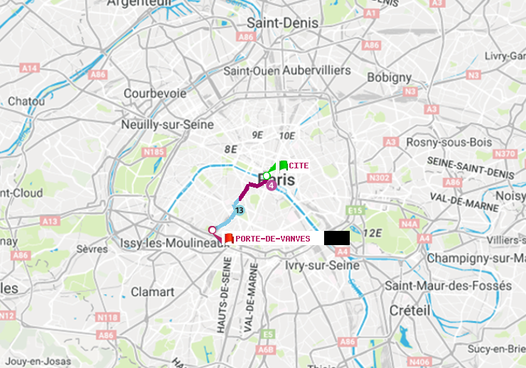 plan itinéraire ratp de Cité à Porte de Vanves