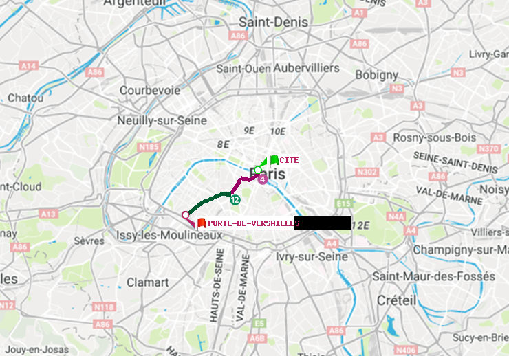 plan itinéraire ratp de Cité à Porte de Versailles