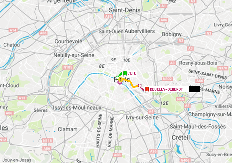 plan itinéraire ratp de Cité à Reuilly-Diderot