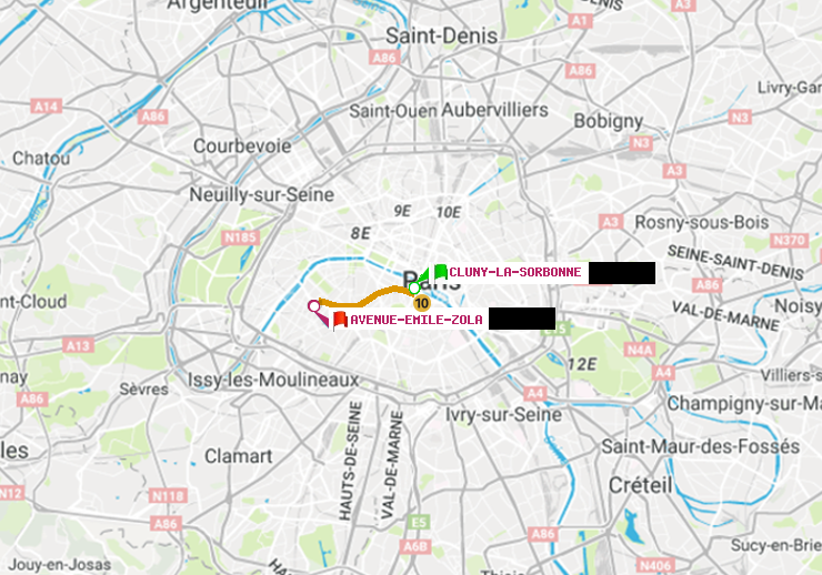 plan itinéraire ratp de Cluny-La Sorbonne à Avenue Emile-Zola