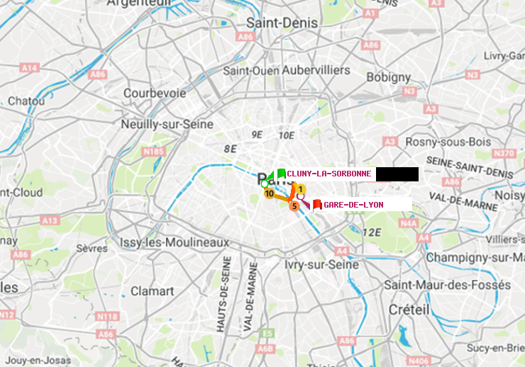 plan itinéraire ratp de Cluny-La Sorbonne à Gare de Lyon