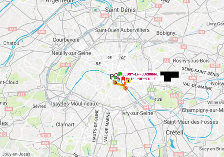 plan itinéraire ratp de Cluny-La Sorbonne à Hôtel de Ville