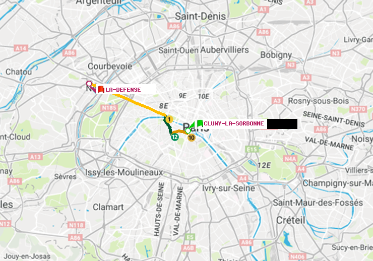 plan itinéraire ratp de Cluny-La Sorbonne à La Défense (Grande Arche)