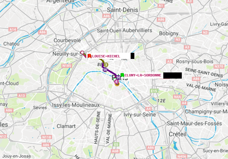 plan itinéraire ratp de Cluny-La Sorbonne à Louise Michel