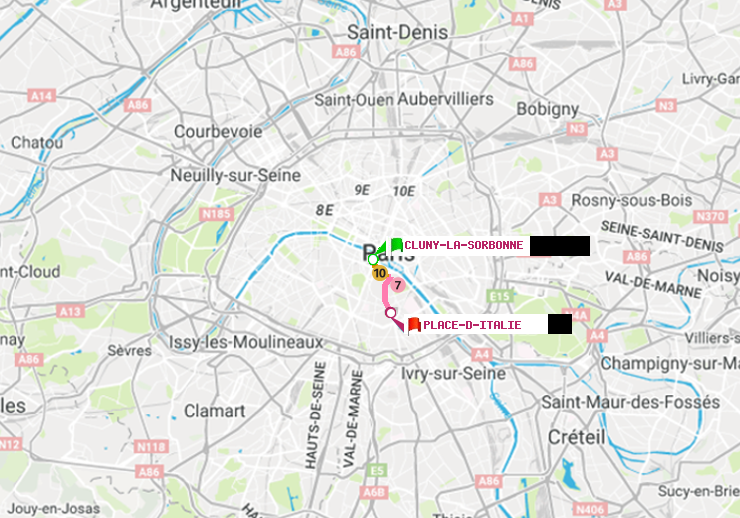 plan itinéraire ratp de Cluny-La Sorbonne à Place d