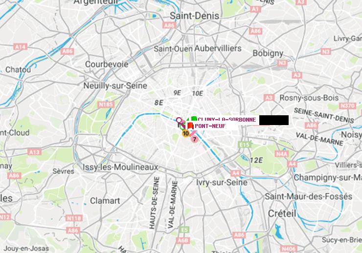 plan itinéraire ratp de Cluny-La Sorbonne à Pont Neuf