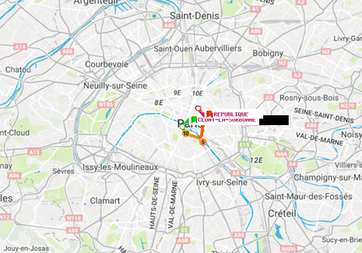 plan itinéraire ratp de Cluny-La Sorbonne à République
