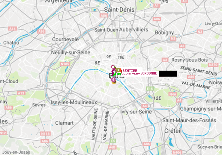 plan itinéraire ratp de Cluny-La Sorbonne à Sentier