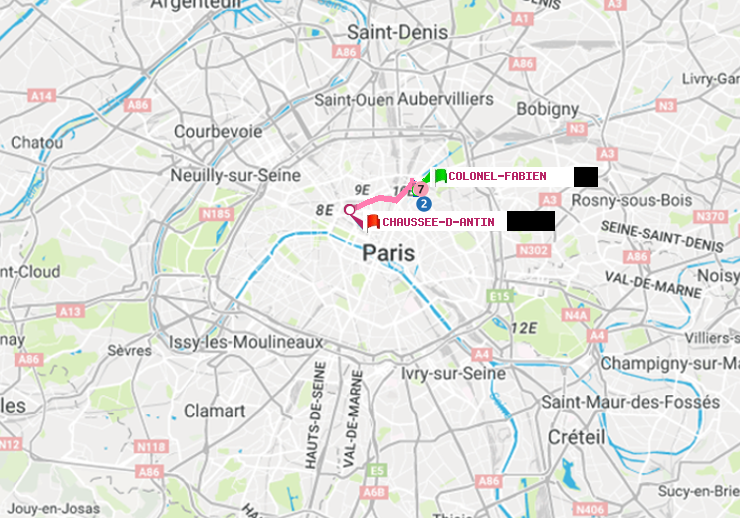 plan itinéraire ratp de Colonel Fabien à Chaussée d