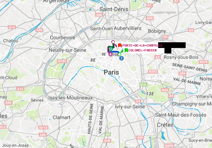 plan itinéraire ratp de Colonel Fabien à Porte de la Chapelle