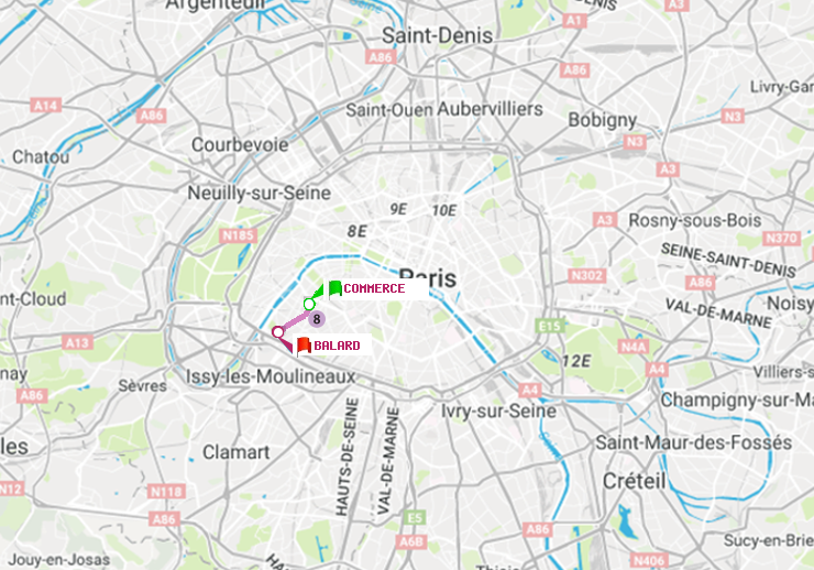 plan itinéraire ratp de Commerce à Balard