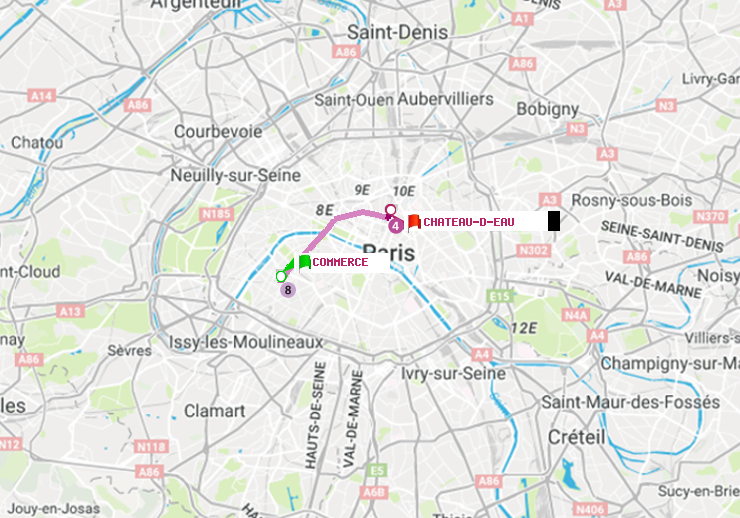 plan itinéraire ratp de Commerce à Château d