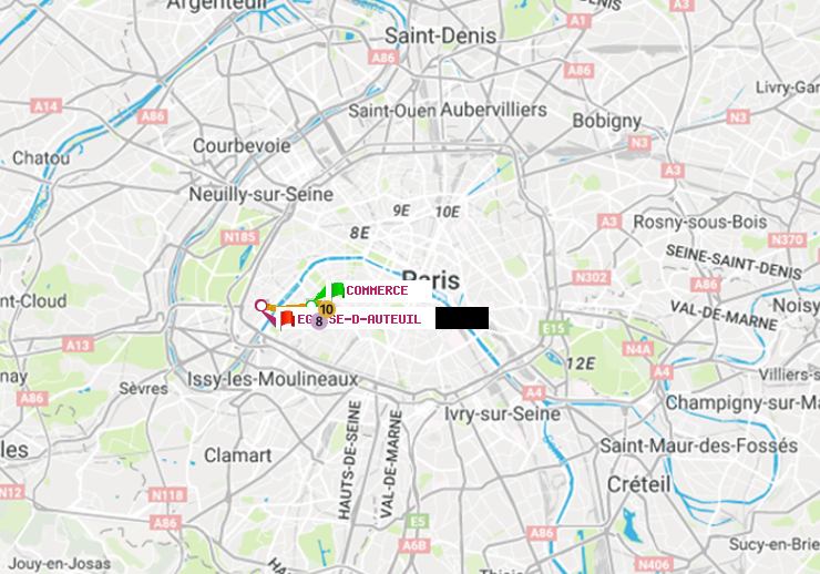 plan itinéraire ratp de Commerce à Eglise d