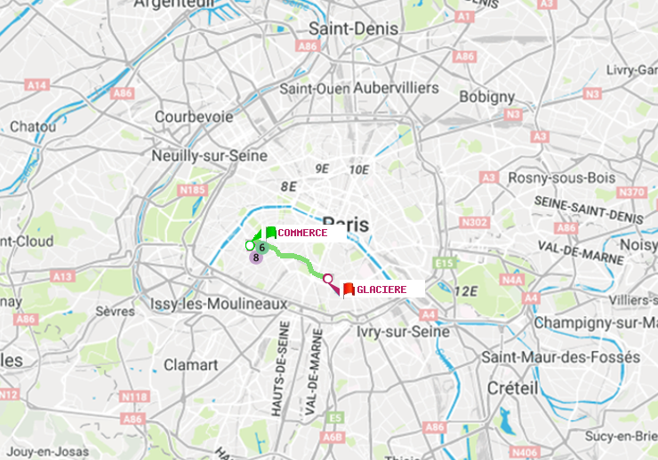 plan itinéraire ratp de Commerce à Glacière