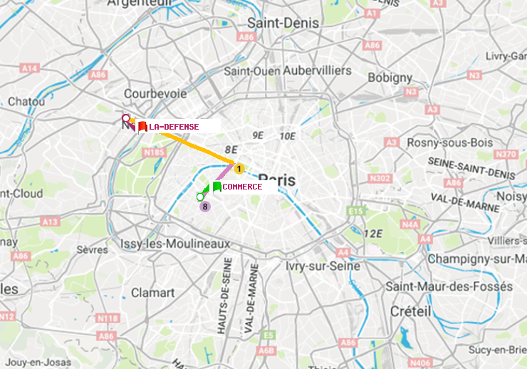 plan itinéraire ratp de Commerce à La Défense (Grande Arche)