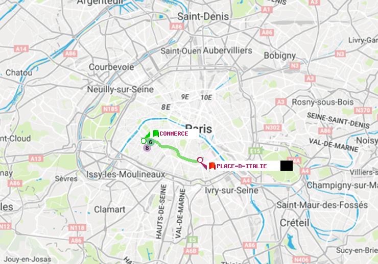 plan itinéraire ratp de Commerce à Place d
