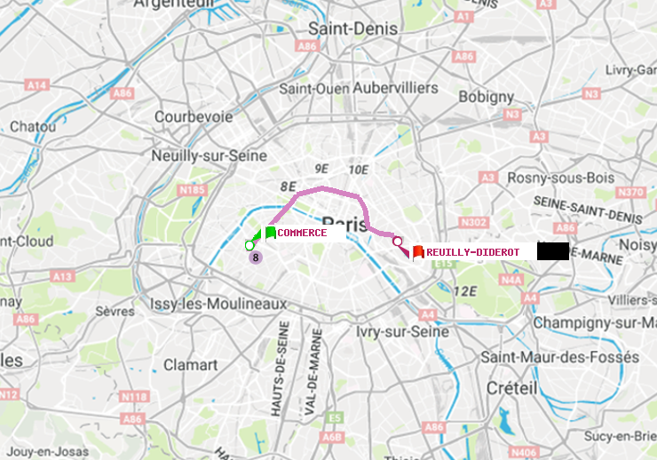 plan itinéraire ratp de Commerce à Reuilly-Diderot