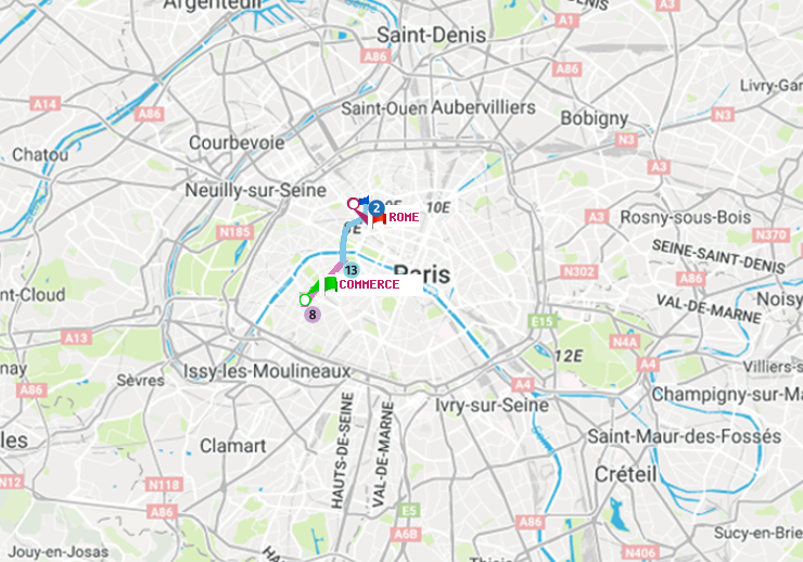 plan itinéraire ratp de Commerce à Rome