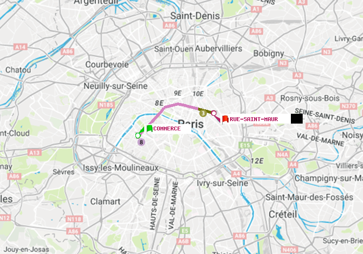 plan itinéraire ratp de Commerce à Rue Saint-Maur