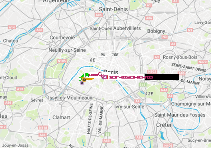 plan itinéraire ratp de Commerce à Saint-Germain des Prés