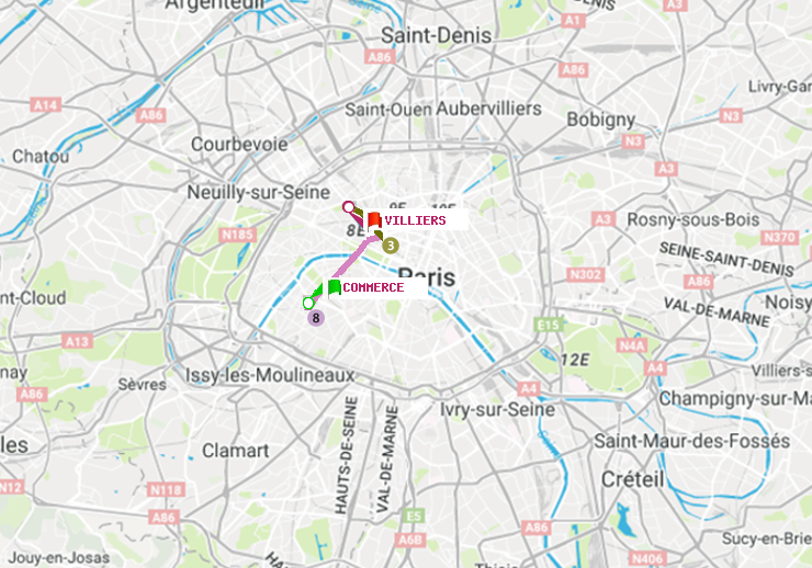 plan itinéraire ratp de Commerce à Villiers