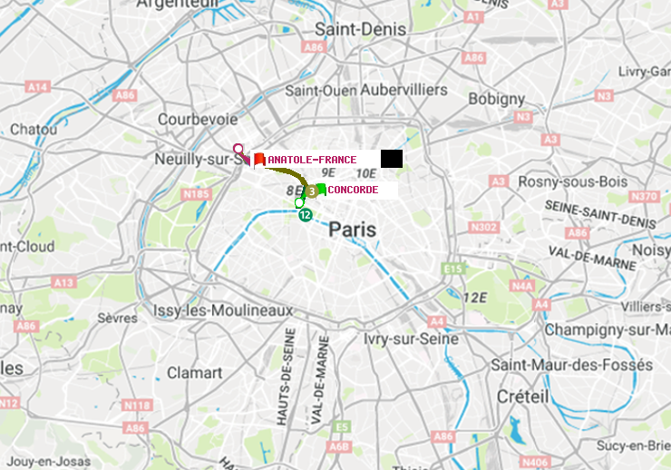 plan itinéraire ratp de Concorde à Anatole-France