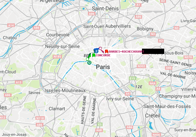 plan itinéraire ratp de Concorde à Barbès-Rochechouart