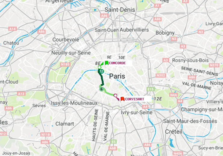 plan itinéraire ratp de Concorde à Corvisart