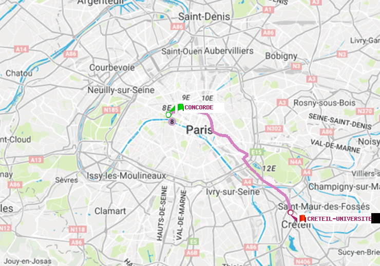 plan itinéraire ratp de Concorde à Créteil-Université