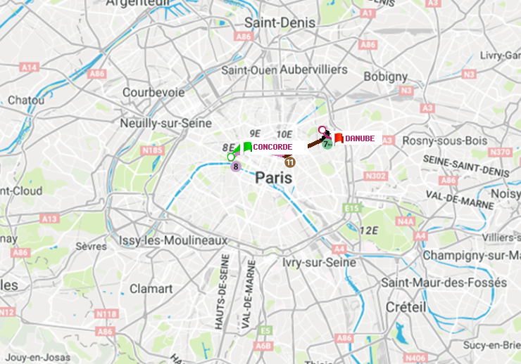 plan itinéraire ratp de Concorde à Danube
