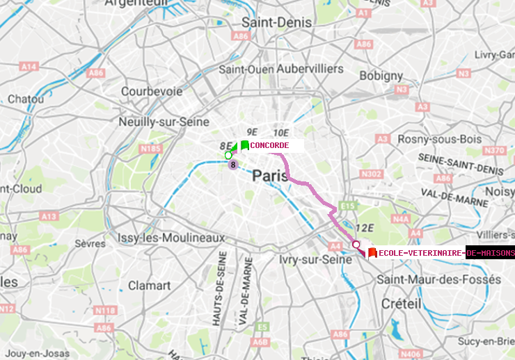 plan itinéraire ratp de Concorde à Ecole Vétérinaire de Maisons-Alfort