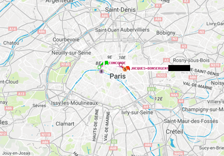 plan itinéraire ratp de Concorde à Jacques-Bonsergent