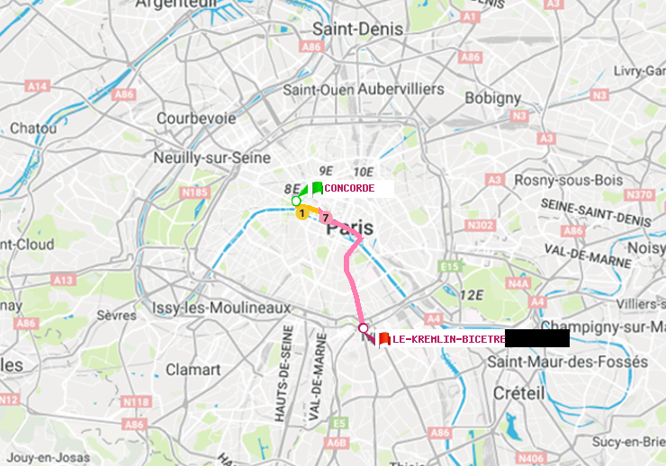 plan itinéraire ratp de Concorde à Le Kremlin-Bicêtre