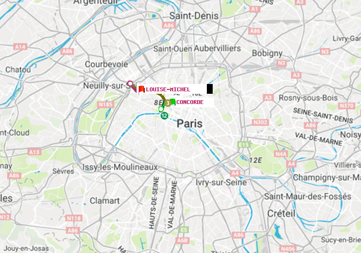 plan itinéraire ratp de Concorde à Louise Michel