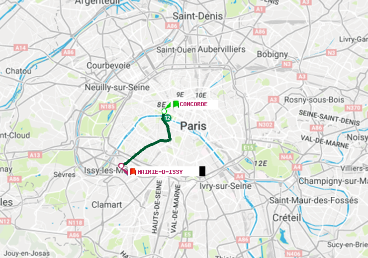 plan itinéraire ratp de Concorde à Mairie d