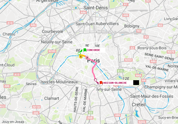 plan itinéraire ratp de Concorde à Maison Blanche
