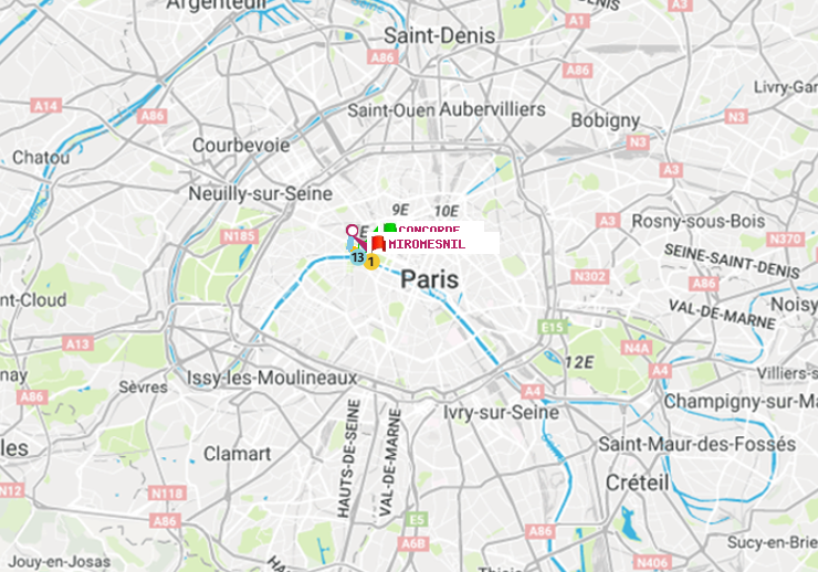 plan itinéraire ratp de Concorde à Miromesnil