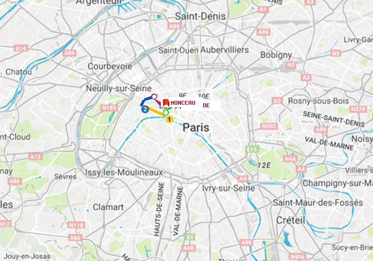 plan itinéraire ratp de Concorde à Monceau