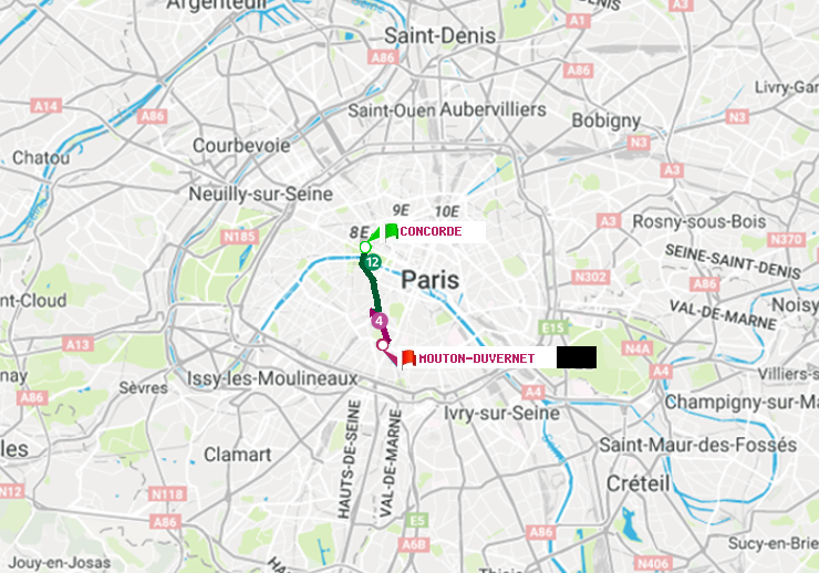 plan itinéraire ratp de Concorde à Mouton-Duvernet